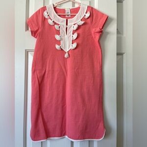 J Crew crewcuts size 8 coral t shirt dress with tassels, worn once